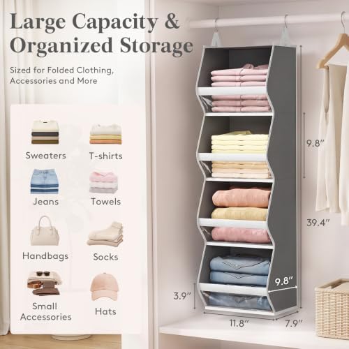 Lifewit Hanging Closet Organizer and Storage for Clothes, Gray, 2 Pack - Image 2