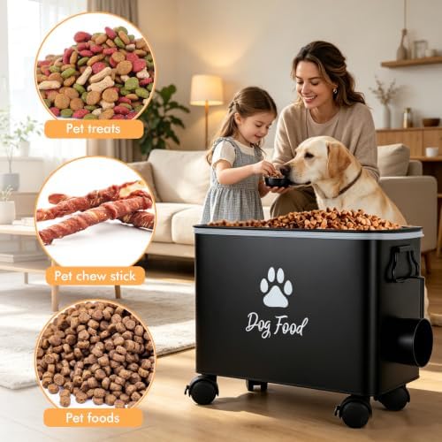 Metal Dog Food Storage Container With Lid 13lb, Black Airtight Dog food Bin - Image 4