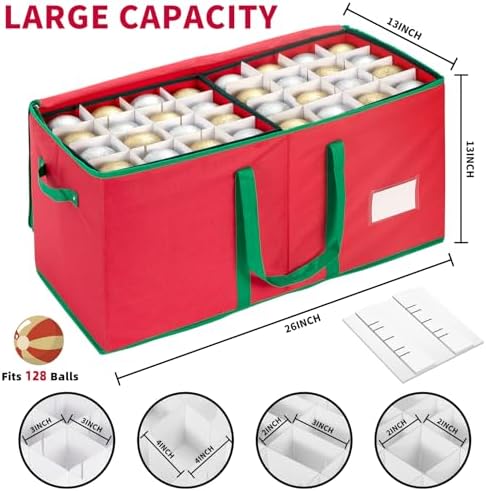 Christmas Ornament Storage Box With 8 Removable Trays for 128 Ball,RED - Image 4