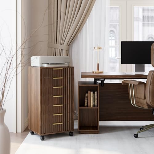 7 Drawer File Cabinet with Wheels for Home Office, Black Walnut - Image 3