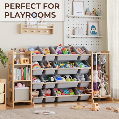 Toy Storage Organizer with Bookshelf and Stuffed Animal Storage - Kids Playroom Organization with 3 Shelves and 16 Bins - Toddler Living Room Toy Box for Collections - Nursery Bedroom Decor Essential - Image 3