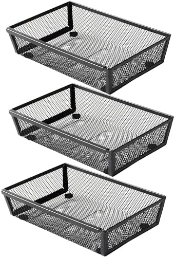 Mesh Tray Silverware Drawer Organizer, Utensil Cutlery Tray Office Supplies with Interlocking Arm Drawer Dividers Organizer for Flatware, Knives,Home,Office, School,Bedroom 9X6＂Black by ihomecooker