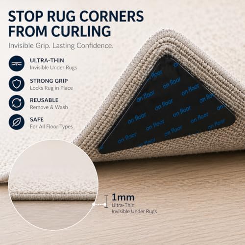 Corner Rug Grippers 12 Pack, Non Slip for Hardwood Tile Laminate, Reusable Adhesive - Image 3