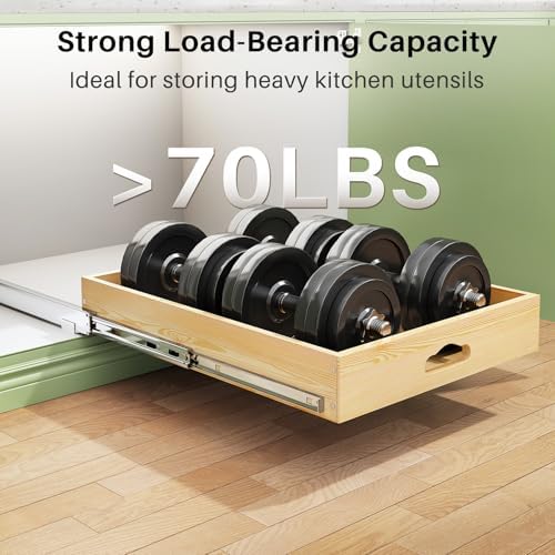 2Pack Pull Out Cabinet Organizer, Soft Close Wooden Slide Out Drawers for Pots, Full-extension Roll Out Shelves for Kitchen Cabinets, Pantry Organization, Bottom and Side Mount(15"W X 21"D x 3.4''H) - Image 6