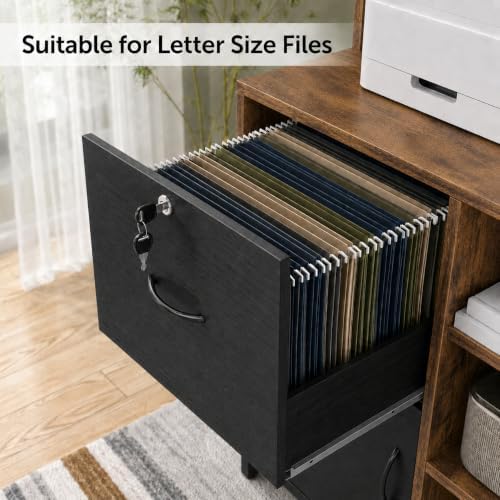 Homieasy Vertical Filing Cabinet with Bookshelf, Rustic Brown - Image 5