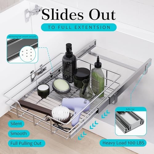 Pull Out Cabinet Organizer 11" W X 17" D, Chromed, Full Slide Out Drawers - Image 3