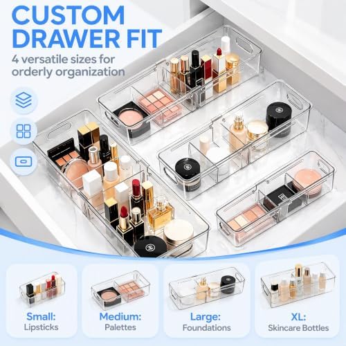 BLULEE Bathroom Drawer Organizer Trays,Clear Makeup Bins,16 Pack - Image 3