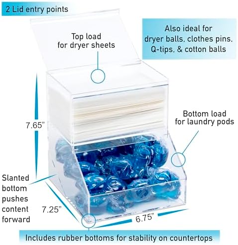 Inevibe Laundry Pod Holder & Dryer Sheet Dispenser with Lids, 2 Compartment - Image 3