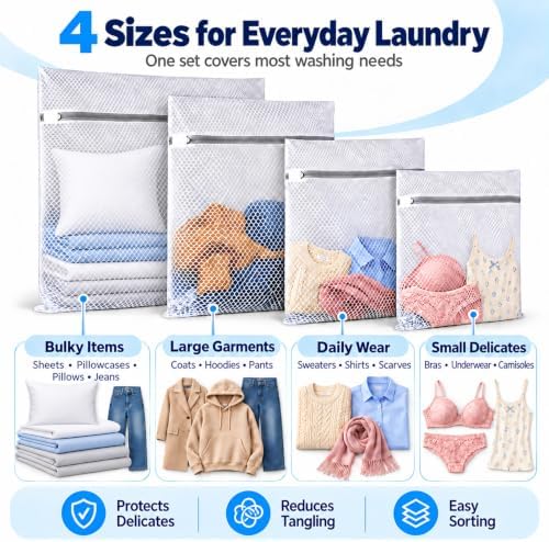 4Pcs Durable Honeycomb Mesh Laundry Bags for Delicates Reusable Wash Bag(1XX-Large 24 x 24 Inches,1X-Large 20 x 24 Inches,1 Large 16 x 20 Inches, 1 Medium 12 x 16 Inches) - Image 3