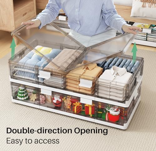 Kitstorack Plastic Under Bed Storage Containers,2 Pack Underbed Storage with Wheels,Foldable and Stackable Under Bed Organizer,Moisture and Dust-proof Storage Boxes for Clothes Shoes,13.6 Gal - Image 5