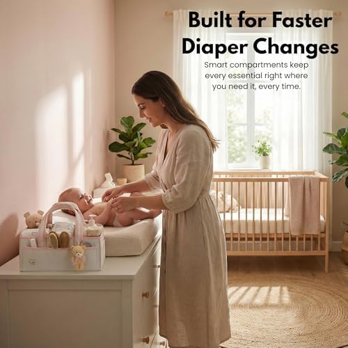 PeraBella Baby Diaper Caddy Organizer, Baby Basket Shower Gift Caddy, Portable Felt Changing Table Basket, Nursery Storage Bin, Newborn Boy and Girl Essentials for Registry, Car Diaper Organizer - Image 4