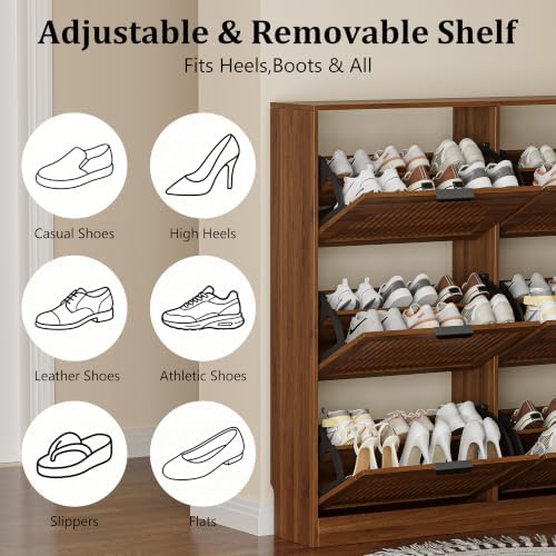 Fluted Shoe Storage Cabinet for Entryway, 6 Flip Drawers, Walnut - Image 7