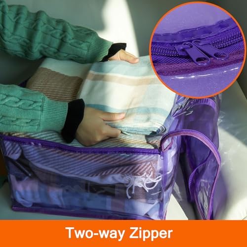 Vieshful Purple 40L Clear Clothes Storage Bag Colorful Clothes Organizer with Zipper Vinyl Storage Bag for Comforter, Blanket, Bedding, Duvet, Transparent Moving Totes 3 Pack - Image 5