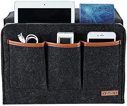 Zafit Bedside Caddy, Large Size Storage Organizer with 6 Pockets for Magazine, Remotes, Phone (13.4'' x 18.1'', Dark Grey) - Image 2