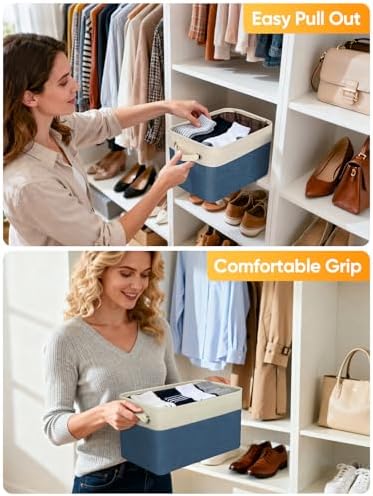 BALEINE 4 Pack Fabric Closet Storage Bins for Shelves, Linen Closet Organizers and Storage, Decorative Baskets for Organizing, Shelf, Clothes, Home, Office (Navy Blue, 12"x8"x8") - Image 5