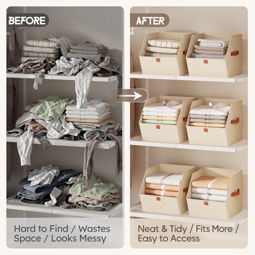 Homsorout Fabric Closet Storage Cubes - 6 Pack Square Storage Bins with Dual Handles for Clothes, Towels, Toys, Cube Storage Organizers for Bedroom, Nursery, Shelves, Closet, Small Spaces, Beige - Image 3