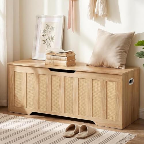 CHOEZON 47.2" Storage Bench, Rattan-Style Storage Chest, Storage Cabinet with Handles, Toy Storage Box, for Living Room and Bedroom, Natural MCW24NL by Choezon