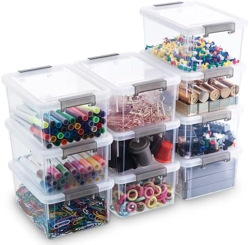 Citylife 10Packs 1.3Qt Small Storage Bins with Lids,Stackable Clear by CITYLIFEHomeOrganization