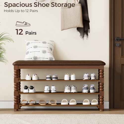 Homleke 39.4" Wide Solid Wood Shoe Rack Bench with Classic Turned Ball Legs - Image 5
