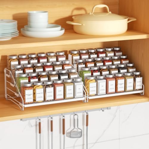 BOIVSHI Spice Organizer for Cabinet, Depth Adjustable Spice Rack, White - Image 2