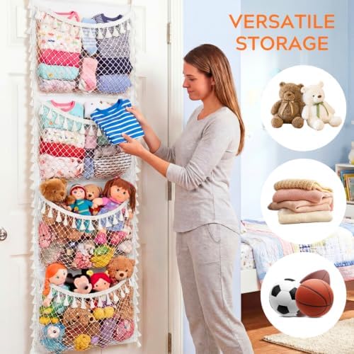 Ofiray-home Over The Door Stuffed Animal Storage，White- Tassel：Normal - Image 3