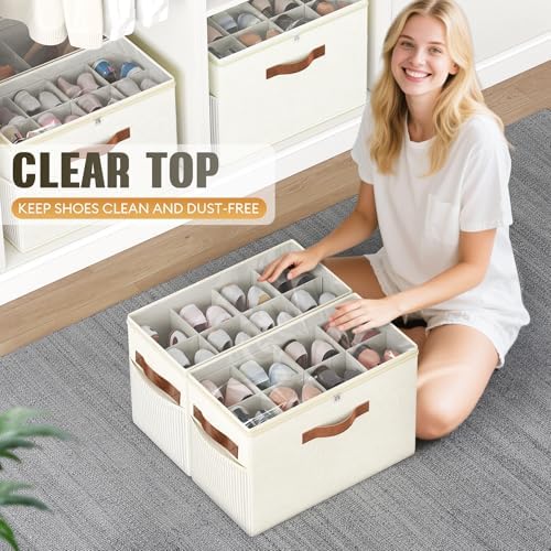 2 Pack Shoe Organizer for Closet, Foldable Shoe Storage with Adjustable - Image 4