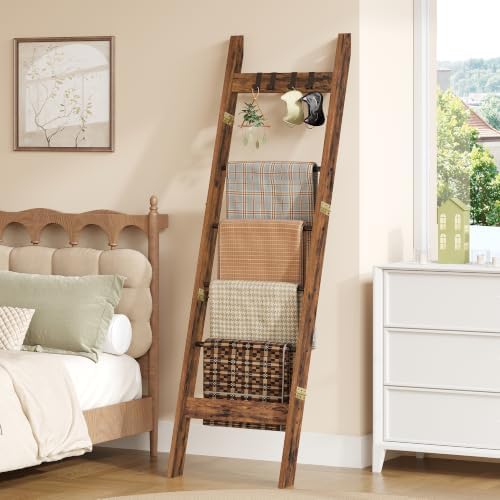 Hzuaneri Blanket Ladder Decorative Quilt Rack with 4 Removable Hooks by Hzuaneri