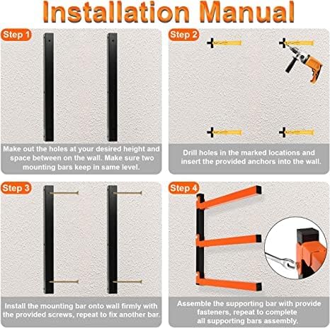 Thanaddo 3-Level Metal Storage Rack, Heavy Duty Wall Mount, 330 lb Capacity, for Lumber, Wood, Pipes, Garage, Workspace (2 Pack) - Image 4
