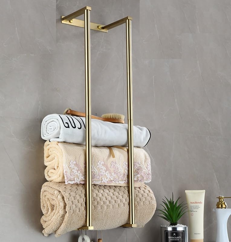 Bathroom Towel Rack for Rolled Towels, Wall Mounted Towel Storage Rack for Bathroom Organization, Stainless Steel Towel Storage Holder Can Holds Up to 6 Large Bath Towels (Gold) by YWHWLX