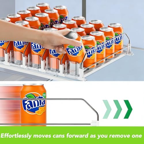 Adjustable White Fridge Organizer, Automatic Can Dispenser & Drink Rack - Image 5