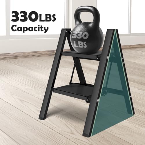 Taranta 2 Step Stool Foldable,Aluminum Step Ladder-BlackWoodgrain - Image 4