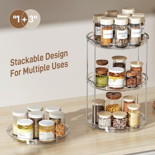 LAMU 2 Pack 2 Tier Lazy Susan Turntable Organizer 9.25'' Rotating Spice Rack Organization for Cabinet, Kitchen, Pantry, Countertop, Bathroom, Vanity, Medicine Cabinet Organizer, Clear - Image 3