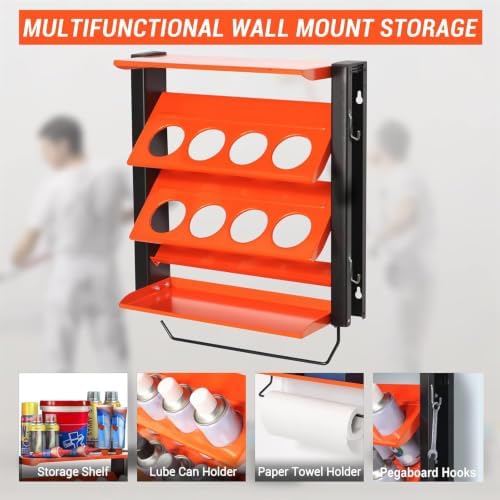 Spray Can Holder, Wall Mount Paint Bottle Organizer 8 Holes & 2 Shelves - Image 2