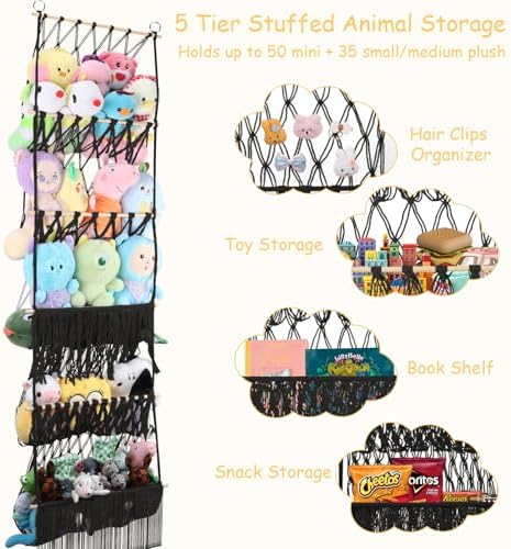 5 Tier Stuffed Animal Storage Net, 17x61'' Large Plushie Net, Black - Image 6