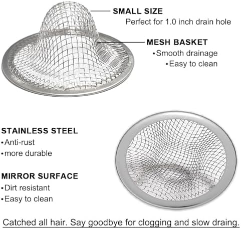 1.0" Small Drain Strainer, Sink Drain Hair Catcher, Bathroom Sink Drain Strainer, 2PCS Drain Mesh Baskets for Laundry, Mop Pool, Utility, Slop, RV Sink, Stainless Steel Drain Filter - Image 4