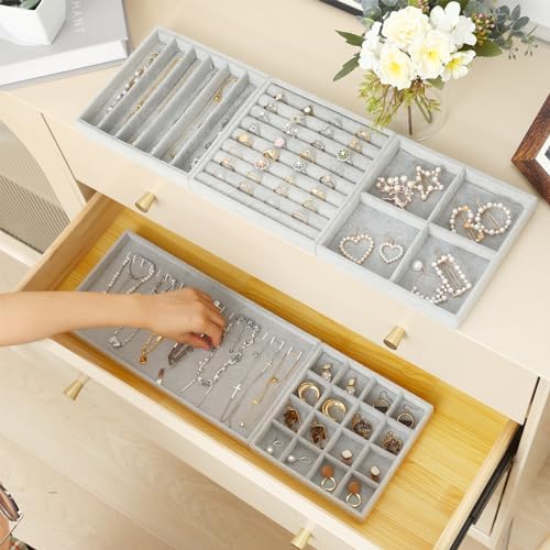 Fixwal Jewelry Organizer Trays 5 Pack 14in Stackable Drawer Box Dividers - Image 7