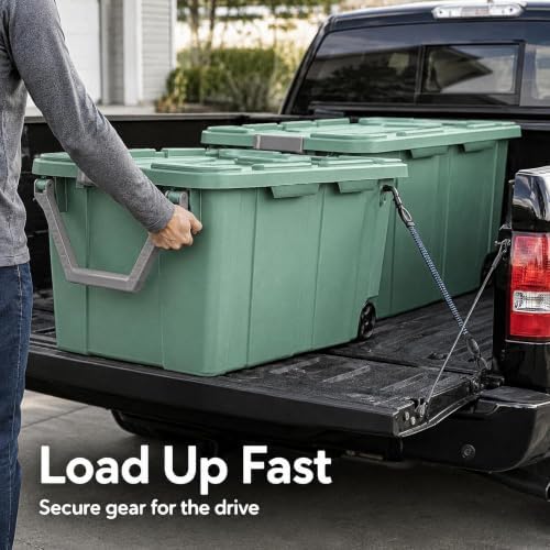 40 Gallon Plastic Storage Bin with Wheels Heavy Duty Rolling Tote,Green - Image 4