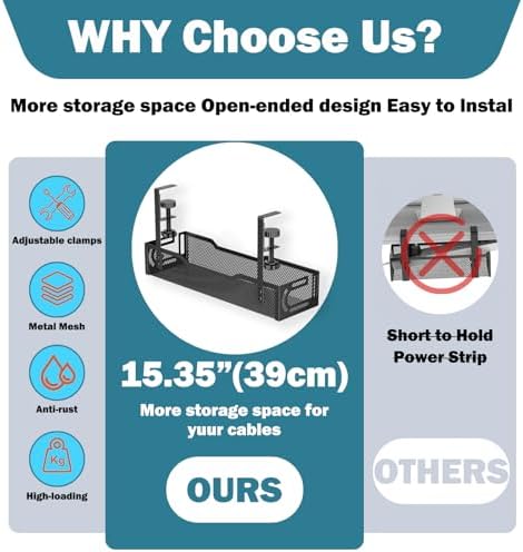 Under Desk Cable Management Tray, No Drill Mesh Cable Tray Cord Organizer - Image 3