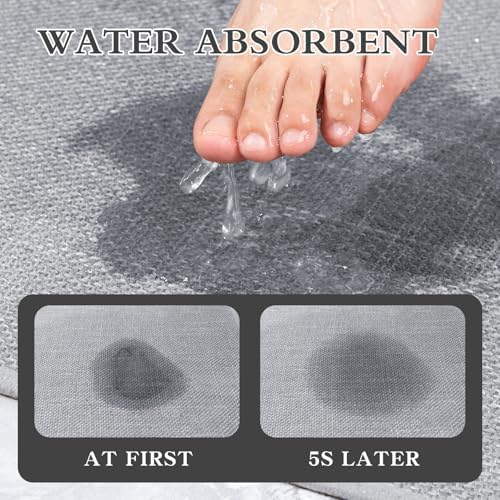 chakme Bathroom Rugs Mat U-Shaped 24x17, Ultra ThinNon Slip Bath Mat Small Quick Dry Absorbent Bath Matfor Bathroom Floor, (Light Grey, U-24"x17") - Image 3