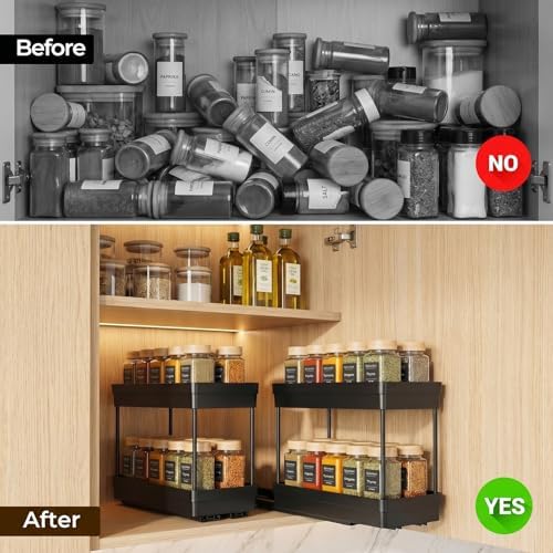 Pull Out Spice Rack,2 Pack 2-Tier Cabinet Organizer, Black - Image 7