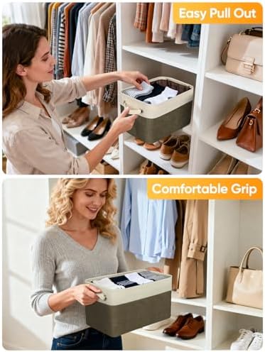 BALEINE 3 Pack Fabric Closet Storage Bins for Shelves, Linen Closet Organizers and Storage, Decorative Baskets for Organizing, Shelf, Clothes, Home, Office (Brown, 14''x10''x8.5'') - Image 5