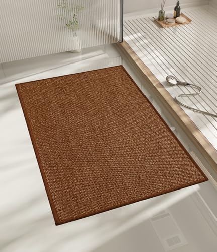 chakme Bathroom Rugs Mat 24x17, Ultra Thin Non Slip Bath Mat Small Quick Dry Absorbent Bath Mat for Bathroom, (Rust, 24"x17") by CHAKME