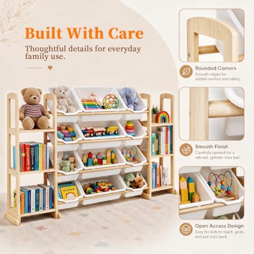 Toy Storage Organizer with Bookshelf – Wooden Toy Organizer with 12 Toy Bins & 6 Tier Bookcase,Quick Assembly Kids Bookshelf,Toy Bin for Playroom, Bedroom, Nursery– White - Image 3