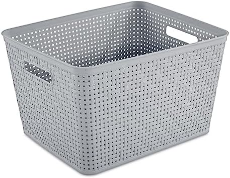 Sterilite Tall Basket, Woven Plastic Storage Organizer Bin, Cement, 18-Pack - Image 2