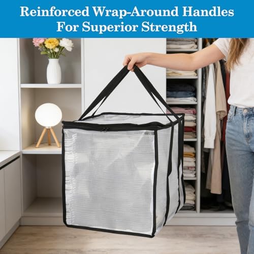 Klmnop 2 Pack Clothes Hanger Organizer Bag with Lid, Large Hanger Storage Bags with Handles and 2-Compartment for Closet Laundry Room Space Saving (14.6x14.6x16.9 in) - Image 5