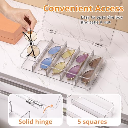 Sunglasses Organizer, Acrylic Clear Plastic Stackable Sunglasses Case with 5 Compartments,Glasses Organizer - Image 4