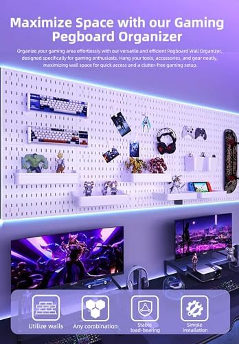 Pegboard Wall Organizer Kit, Modular Storage System, White - Image 4