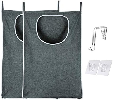 XL Hanging Laundry Hamper, Over the Door Laundry Hamper and Baskets, Wide Opening Hanging Laundry Bag, Hanging Hamper for Bathroom,Dorm,Laundry Room,Camper,Chrismast Gift(Grey-2Pack) by MakeLifeSimpleandEfficient