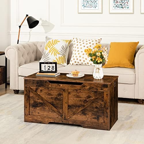 HOOBRO Storage Bench, 39.4” Retro Wooden Storage Chest with U-Shaped Cut-Out Pull, Safety Hinge, Supports 330 lb and Easy Assembly for Toy Box Organizer (Rustic Brown) BF771CW01G1 - Image 4