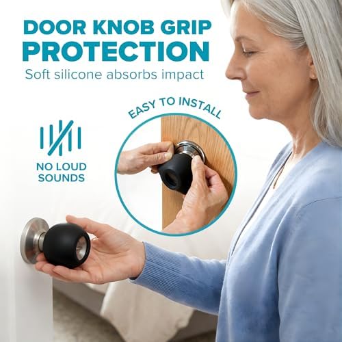 STRONGEST HOME® Black Silicone Door Knob Cover & Wall Protector – Soft Rubber Handle Grip for Arthritis Support and Quiet Damage Prevention (2 Pack) - Image 2